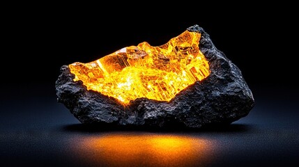   A detailed image of a rock, illuminated from above in yellow light against a dark backdrop