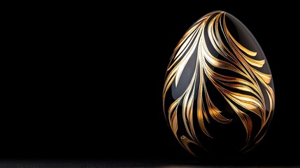  Black and gold egg on black table with white and gold egg on black background