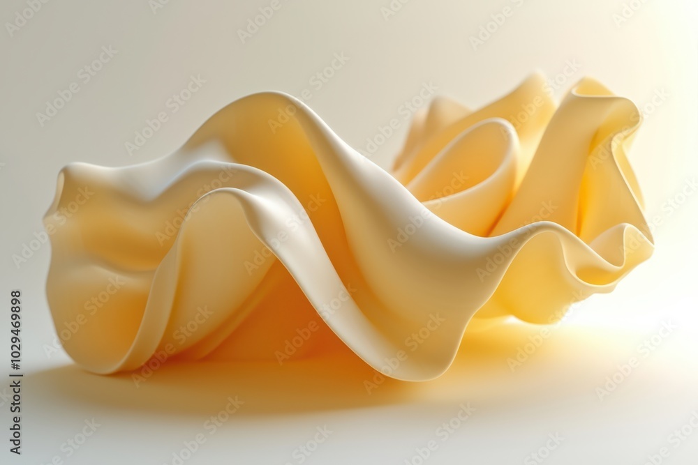 Poster abstract yellow paper sculpture with soft flowing shapes creating an artistic and modern design conc