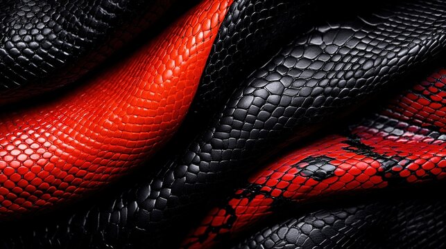   Black and Red Snake Skin with Two Red Snakes