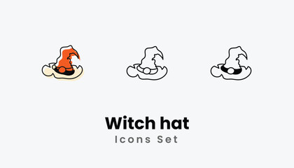Witch hat hand draw doodle icons vector set stock illustration