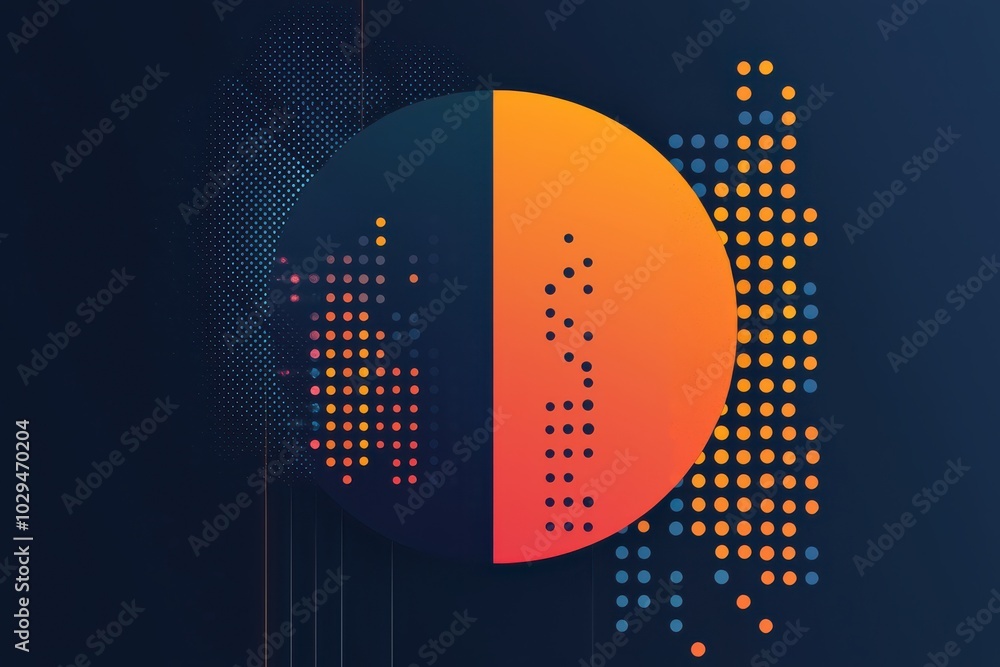 Poster modern app icon with dynamic geometric shapes in navy blue and orange creating a visually striking d