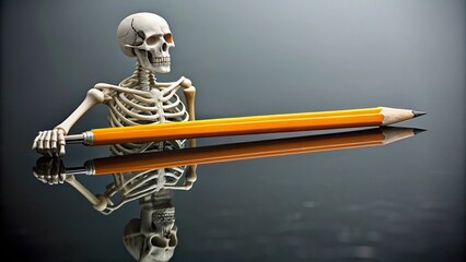 Stock photo of pencil and eraser with skeleton reflection