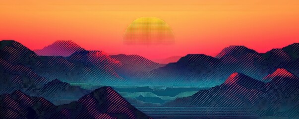 Vibrant abstract gradient landscape with sunset over mountains for iPhone wallpaper
