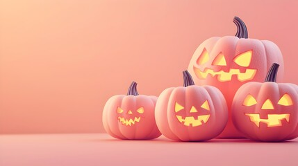 Festive Halloween Pumpkins in Soft Pink Glow