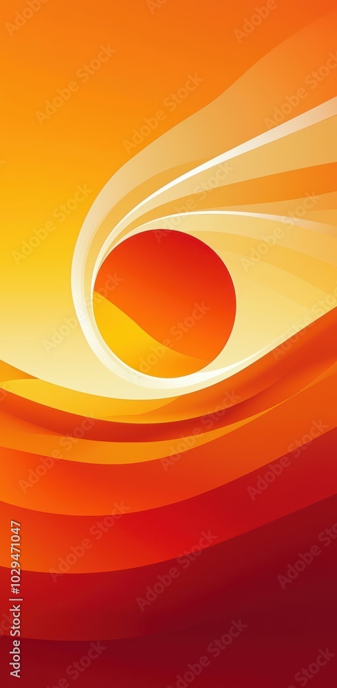 Poster abstract orange gradient background with flowing lines and circular shapes creating a dynamic and vi