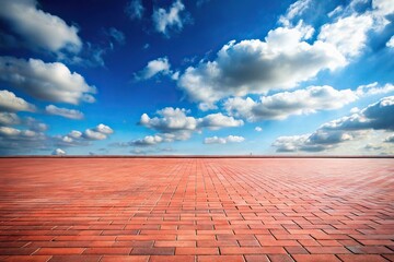 Red tile floor with brick and blue sky