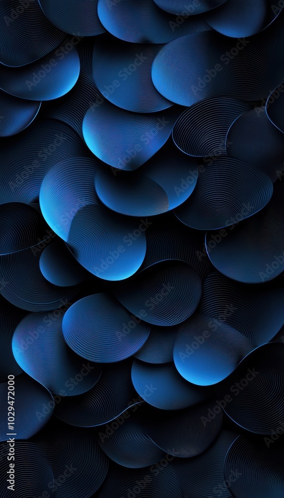 Poster abstract black background with layered blue shapes and geometric patterns creating a modern and futu