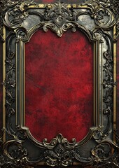 Textured burgundy and silver design with ornate metal frame in geometric style