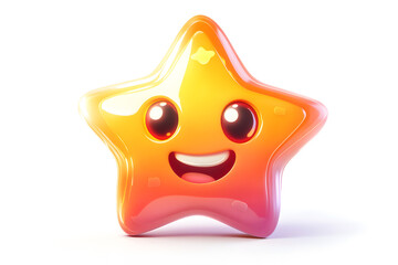 a cartoon-style star, smiling with bright eyes, isolated on a white background
