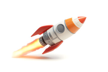 a cartoon-style rocket launching into space, isolated on a white background