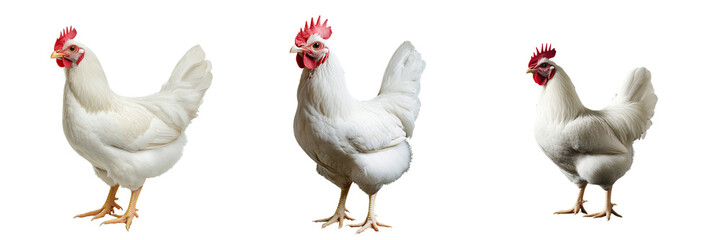 Fototapeta premium collection Set of A collection Set of white chicken standing on two legs, on a transparent background cutout