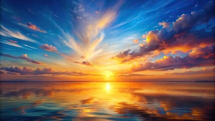 Fototapeta premium painting of a sunset over the ocean reflected in water