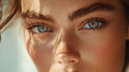 Fototapeta premium Exploring the Beauty of Well-Defined Eyebrows in Delicate Makeup Style