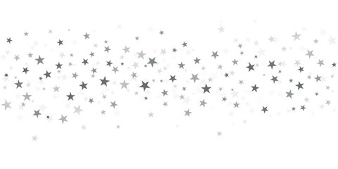 Silver stars vector background, sparkling Christmas confetti falling magic shining sparkles, flying stars glitter border
