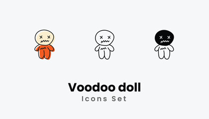 Voodoo doll hand draw doodle icons vector set stock illustration