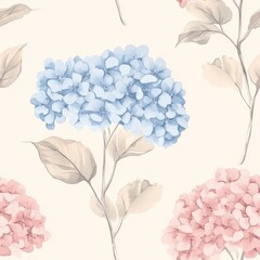 Watercolor Floral Pattern with Blue and Pink Flowers.Seamless Pattern.