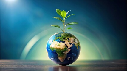 Plant growing on modern globe