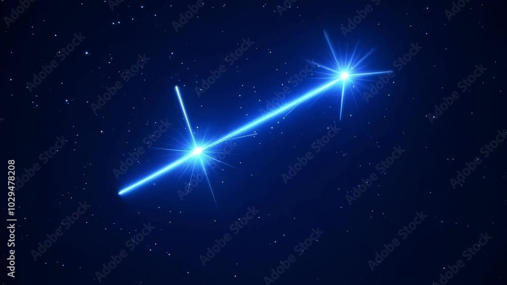 Poster bright light beam is connecting two stars in a dark blue night sky, creating a sense of mystery and 