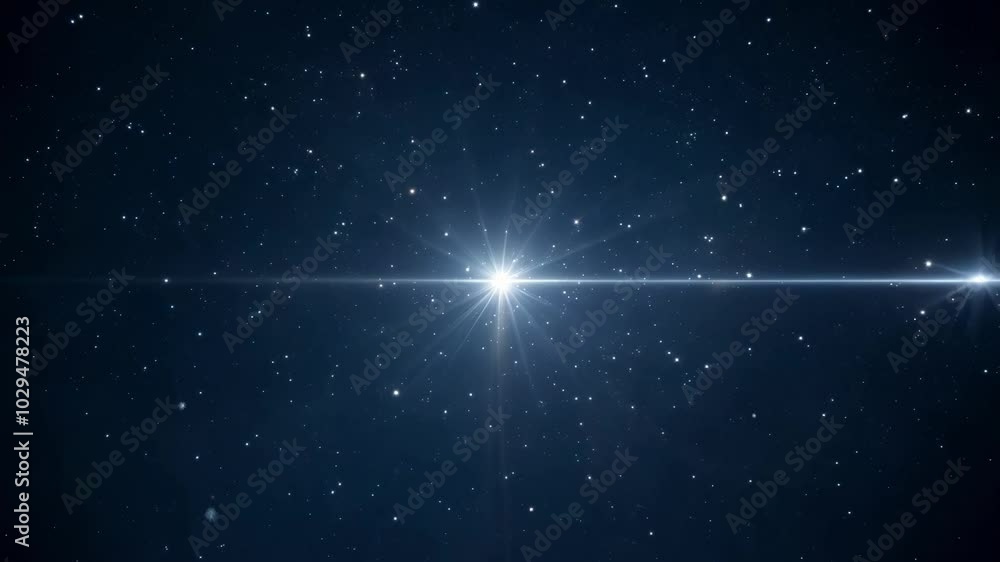Poster bright star shines in the dark night sky, surrounded by twinkling lights of the milky way galaxy, cr