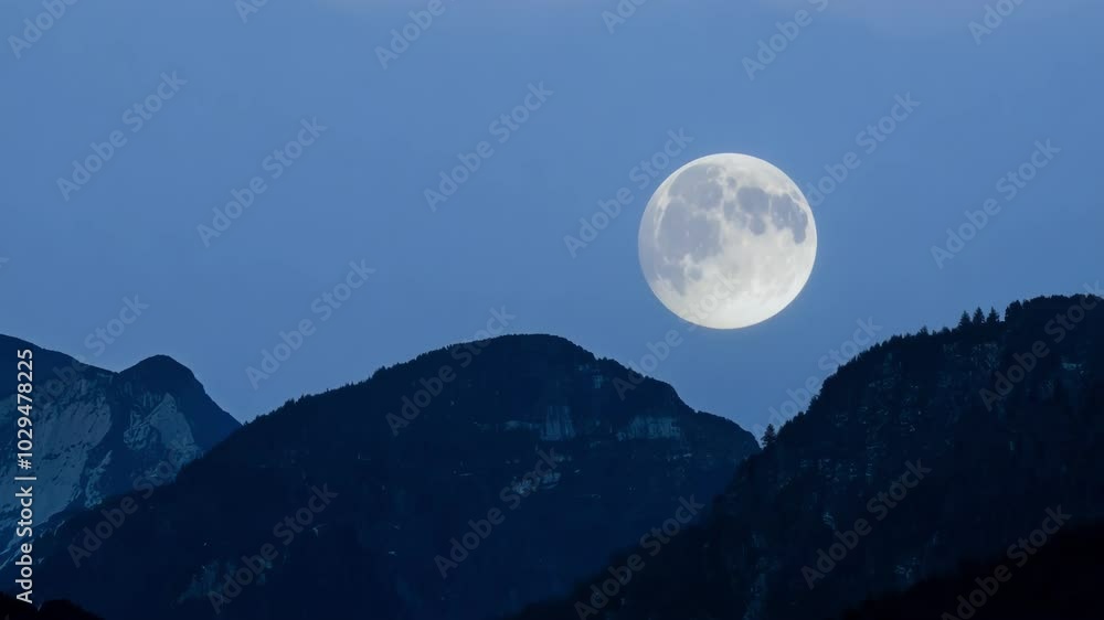 Aufkleber Silhouettes of mountain peaks create a gradient effect, their dark forms gradually disappearing into the hazy blue of the evening sky