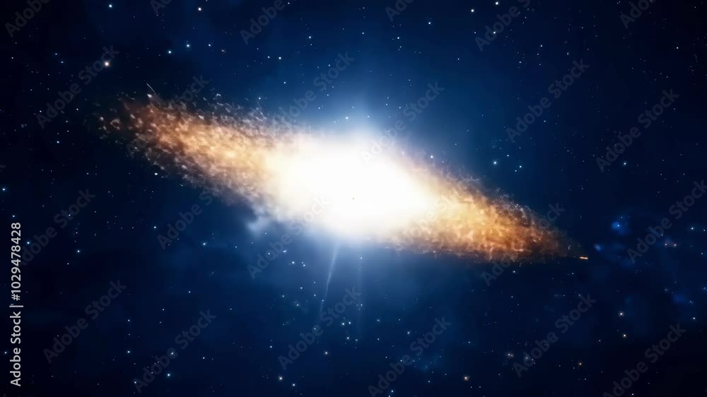 Poster Bright spiral galaxy is shining in the vast expanse of space, surrounded by countless stars and celestial objects. The image evokes the awe inspiring beauty and mystery of the universe