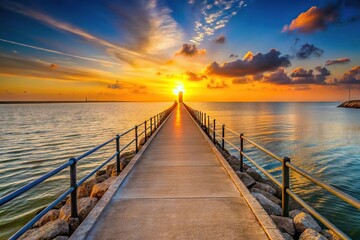 Obraz premium Sunrise along the South Jetty of the Packery Channel near Corpus Christi, Texas, USA