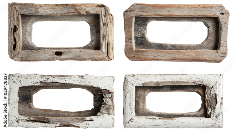Poster set of rustic wooden frames isolated on a clean white background generative ai