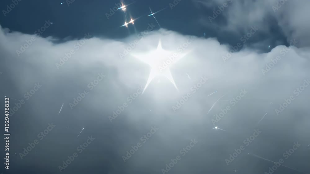 Aufkleber The sun is shining through a break in the clouds, creating a star shaped effect with airplane contrails visible in the distance