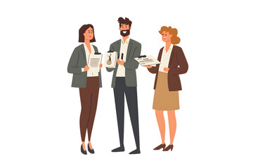 illustration of a real estate agent holding house keys and a contract, isolated on a white background 