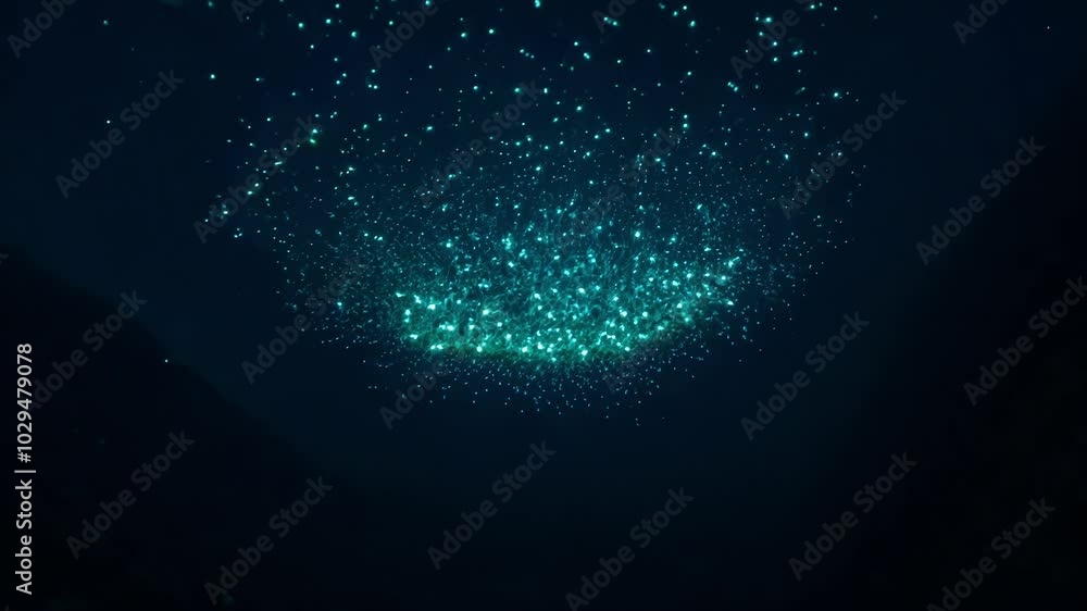 Aufkleber Green particles explode, illuminating a dark background with vibrant colors and dynamic motion, creating a futuristic and abstract design resembling a starry night sky filled with glittering dust