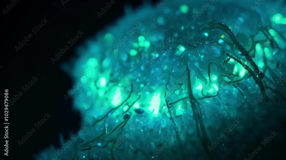 Aufkleber Abstract background with glowing green aqua shapes forming from particles, creating a vibrant and energetic design. Ideal for adding a pop of color to any project