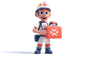 illustration of a paramedic holding a medical kit and a first-aid symbol, isolated on a white background