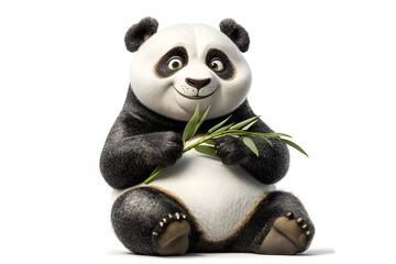 illustration of a panda holding bamboo, sitting with a relaxed pose, isolated on a white background