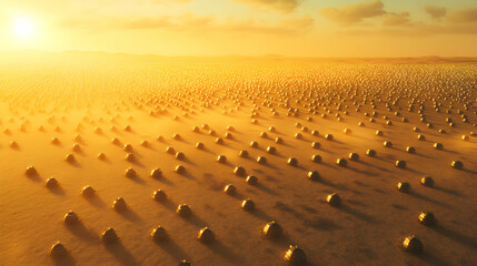 Obraz premium A sun-drenched field filled with solar panels, absorbing the rays and converting them into electricity.