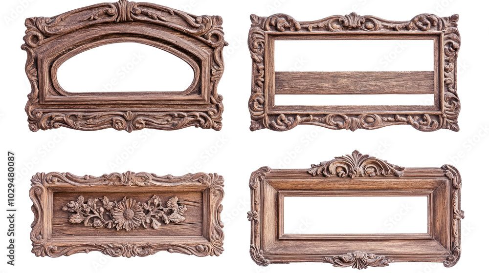 Poster set of rustic wooden frames displayed on a white background generative ai