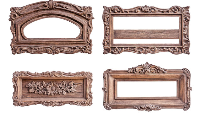 Set of Rustic Wooden Frames Displayed on a White Background Generative AI