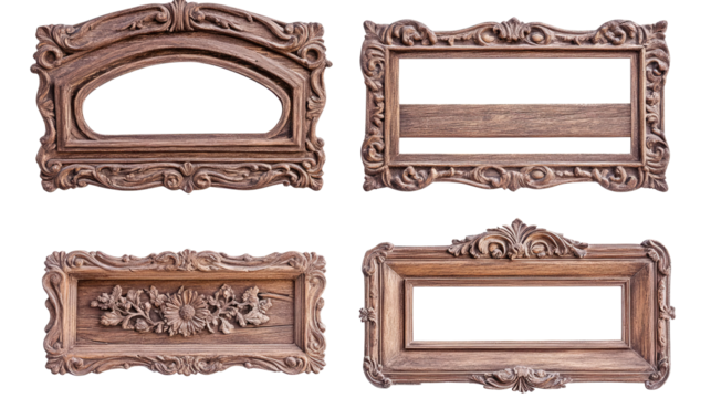 Set of Rustic Wooden Frames Displayed on a White Background Generative AI