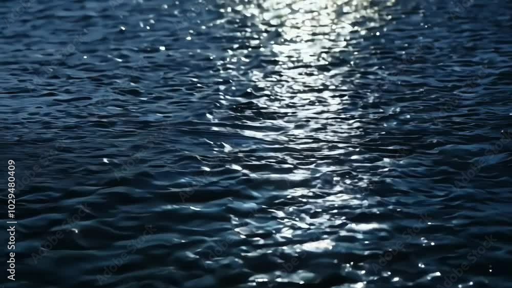 Poster Dark blue ocean water with the sunlight reflecting on its surface, creating a beautiful abstract pattern with the ripples