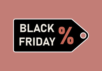 Etiqueta negra de black friday con porcentaje rojo