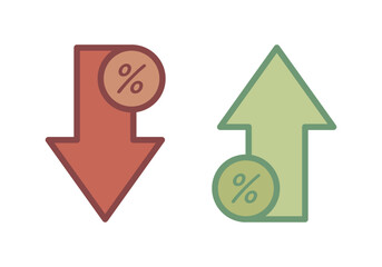 Flechas verde y roja de subida y bajada con porcentaje