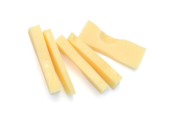 Cubes of cheddar cheese isolated on white