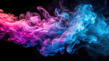 Fototapeta premium Swirling neon blue and pink smoke against black background with blue and purple cloud