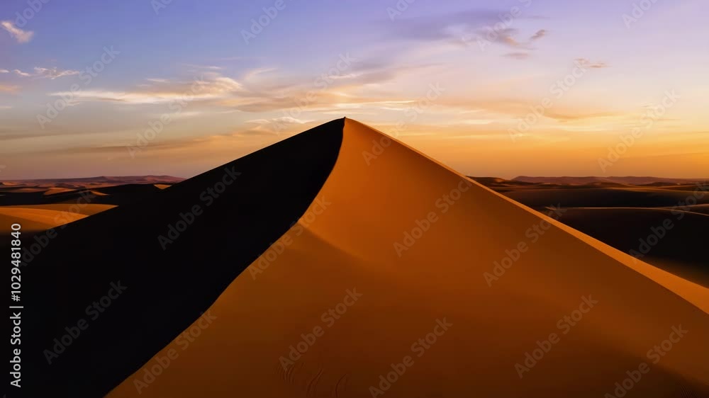 Poster the setting sun is casting long shadows over the sand dunes, creating a beautiful contrast between t