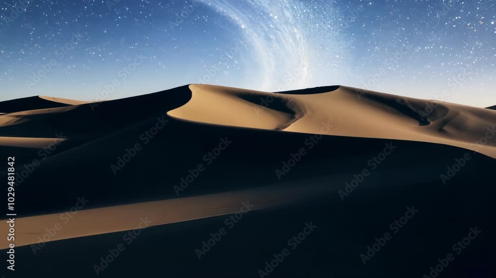 Poster The milky way is illuminating the sand dunes creating a beautiful contrast between light and shadow in this desert landscape