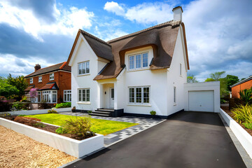 A new, modern, and distinctive white traditional detached home. the UK.