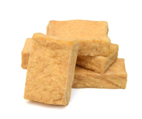 Fried tofu on a white background