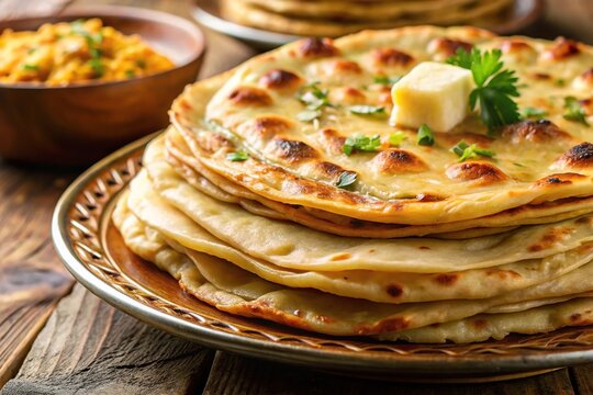 Plate of parathas layered with flatbreads brushed with ghee