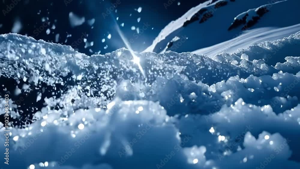 Poster Sunlight reflects beautifully on fresh snow. Creating stunning bokeh effect. Glistening and sparkling under bright sun. Adding magic to winter landscape. Capturing essence of cold