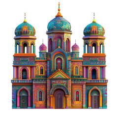 Obraz premium A vibrant and colorful cultural center with decorative patterns and bright hues isolated on transparent background (4)